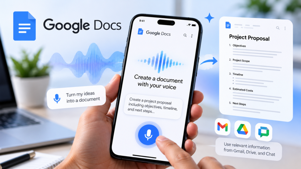 Google Docs Docs Live voice-powered document creation on mobile