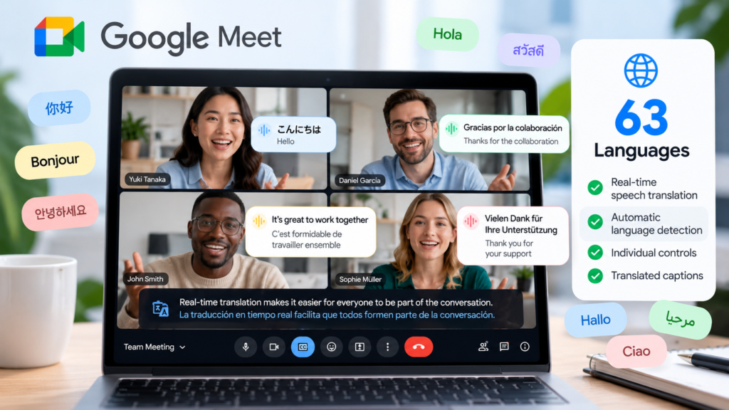 Google Meet real-time speech translation across 63 languages