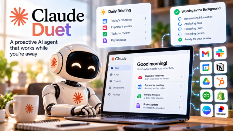 Claude Duet proactive AI agent managing daily briefings, connected apps, and background tasks