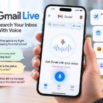 Gmail Live voice search interface showing how users can search their inbox by speaking