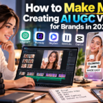 AI UGC video creator producing short product advertisements for ecommerce brands using AI tools and video editing software