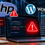 Cybersecurity warning illustrating PHP vulnerabilities affecting WordPress websites and web servers