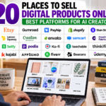 Comparison of 20 online platforms for selling digital products, including ebooks, templates, online courses, and AI-assisted resources.